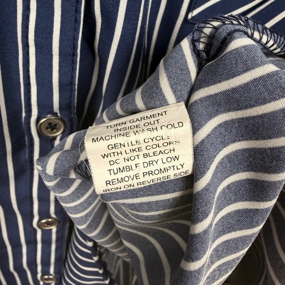 Notations Womens Navy Blue White Striped Roll Tab Sleeve Blouse XL MSTB1404 - Picture 5 of 5